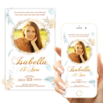 Convite 15 Anos com Foto Digital Dourado com Verdes
