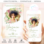 Convite 15 Anos com Foto Digital Floral Rosas - Imagem 2