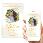 Convite 15 Anos com Foto Digital Flores Brancas