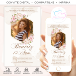 Convite 15 Anos com Foto Digital Rosa Elegante - Imagem 2