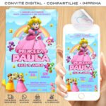 Convite Digital Princesa Peach 01 com Arco-íris