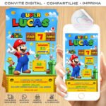 Convite Digital Super Mario com Blocos e Moedas