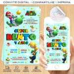 Convite Digital Super Mario 03 com Yoshi e Estrelas