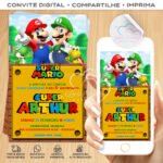 Convite Digital Mario e Luigi 04 com Painel Amarelo